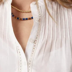 Pintuck lace-trim top in cotton voile