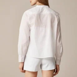 Pintuck lace-trim top in cotton voile