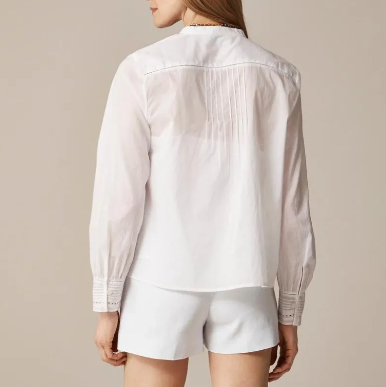 Pintuck lace-trim top in cotton voile