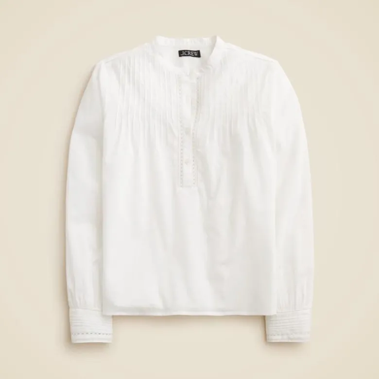 Pintuck lace-trim top in cotton voile
