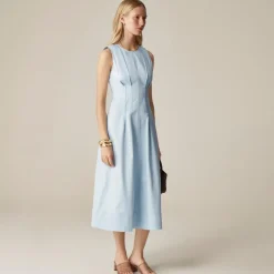 Pintuck midi dress in stretch twill