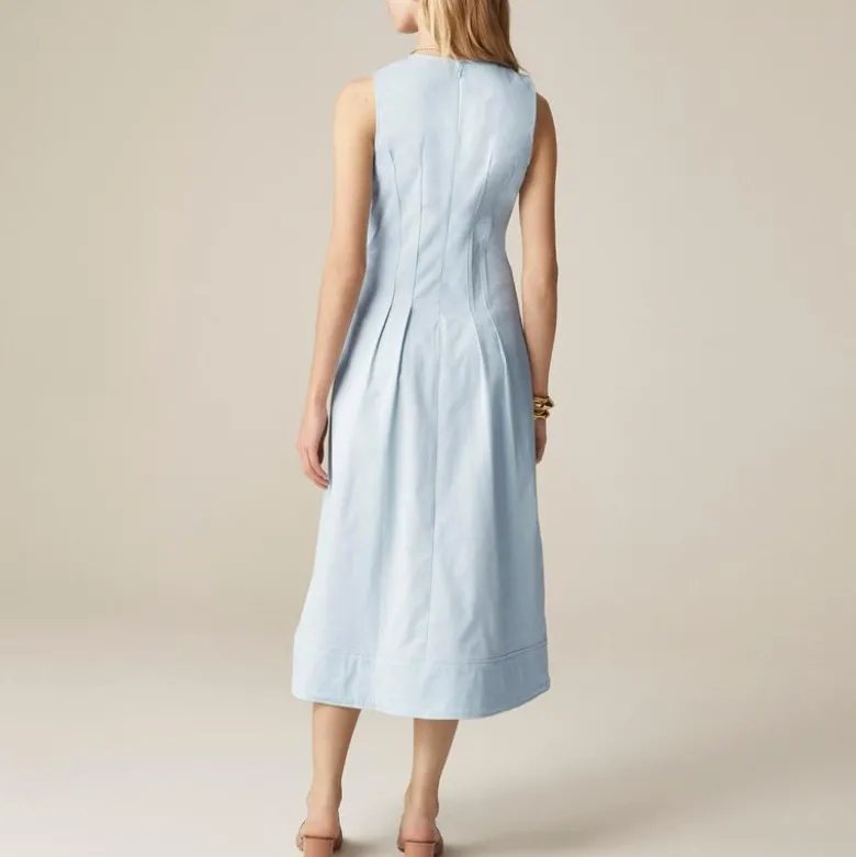 Pintuck midi dress in stretch twill