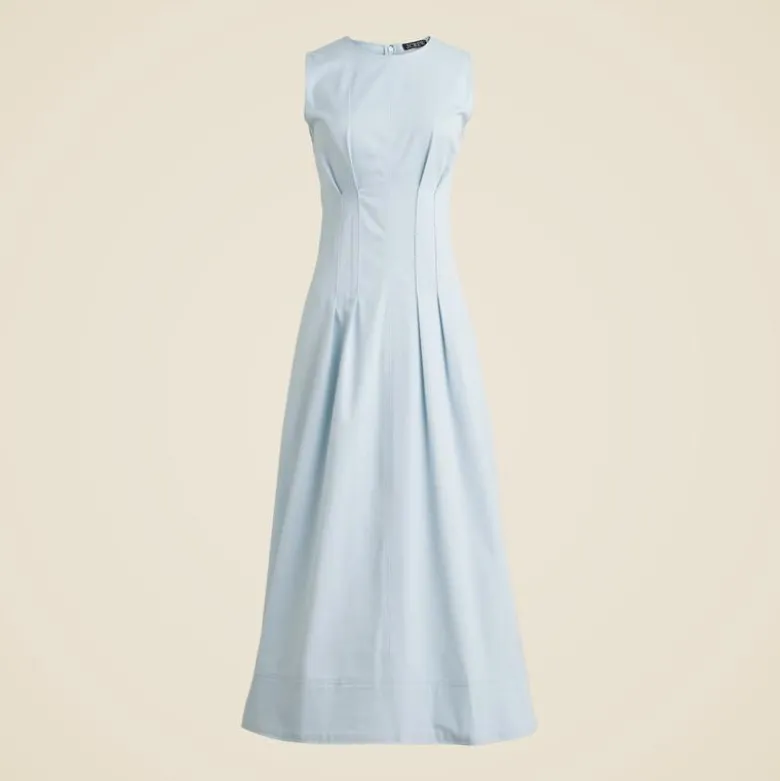 Pintuck midi dress in stretch twill