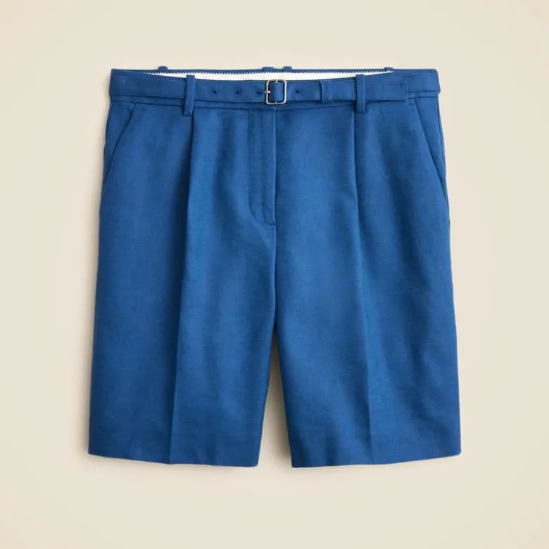 Pleated 9" trouser short in stretch linen blend