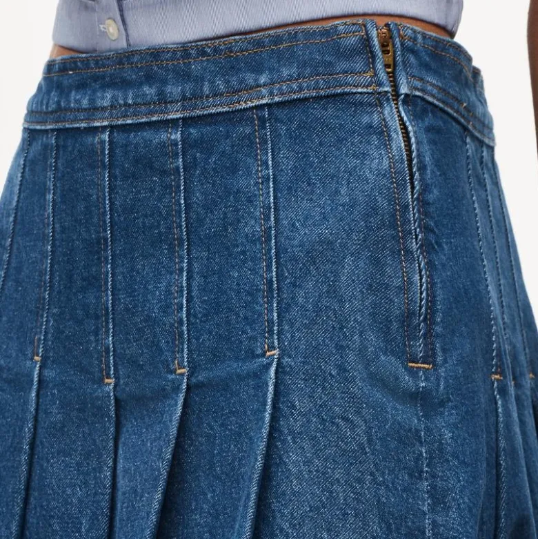 Pleated denim mini skirt
