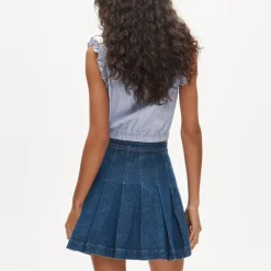 Pleated denim mini skirt