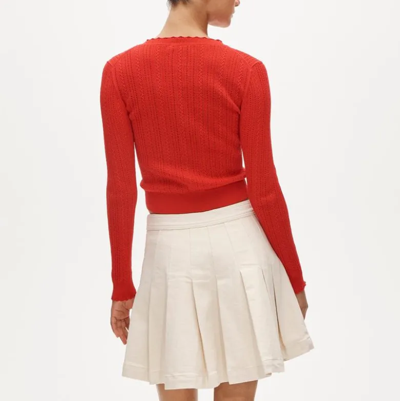 Pleated denim mini skirt in ecru