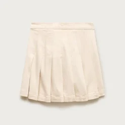 Pleated denim mini skirt in ecru