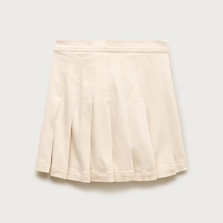 Pleated denim mini skirt in ecru