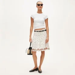 Pleated knee-length skirt in map print