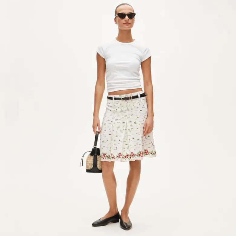 Pleated knee-length skirt in map print