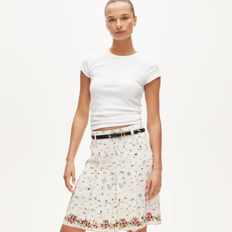 Pleated knee-length skirt in map print