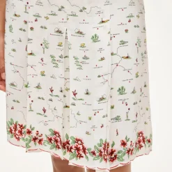 Pleated knee-length skirt in map print
