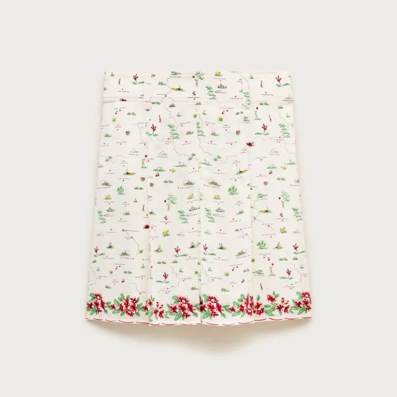 Pleated knee-length skirt in map print