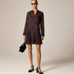 Pleated shirt-dress in Stewart tartan print