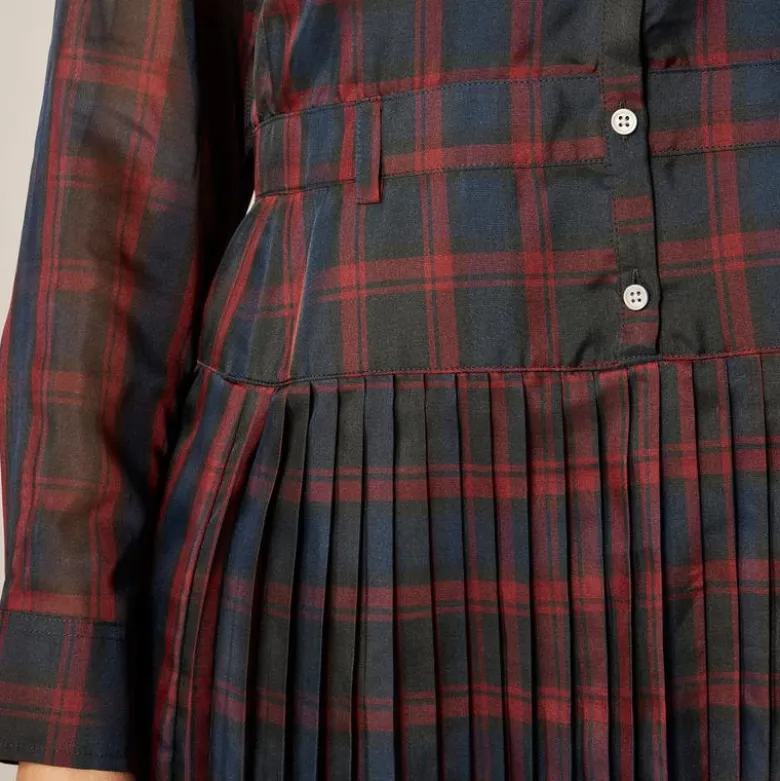 Pleated shirt-dress in Stewart tartan print