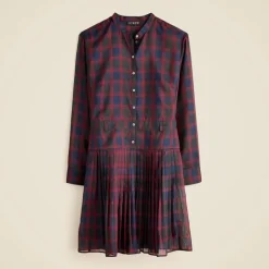 Pleated shirt-dress in Stewart tartan print