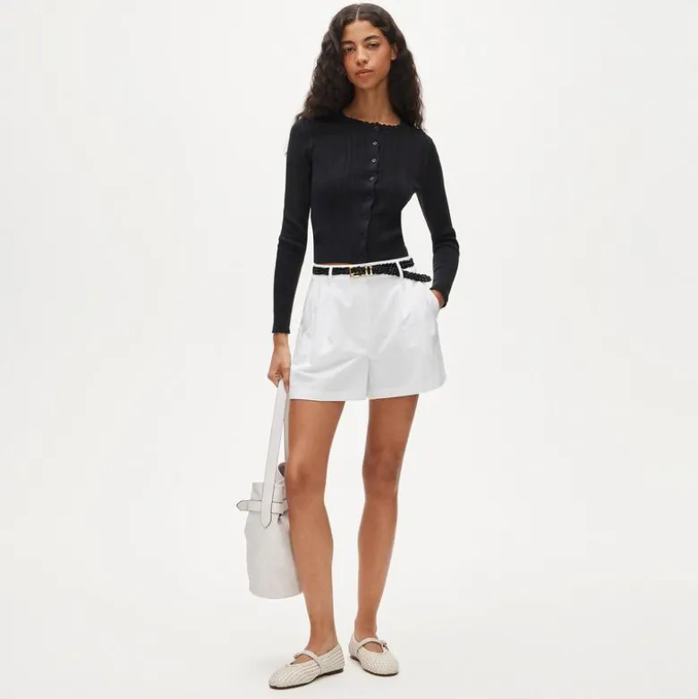 Pleated short in cotton-nylon blend