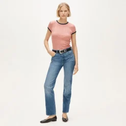 Pointelle ringer T-shirt in stripe