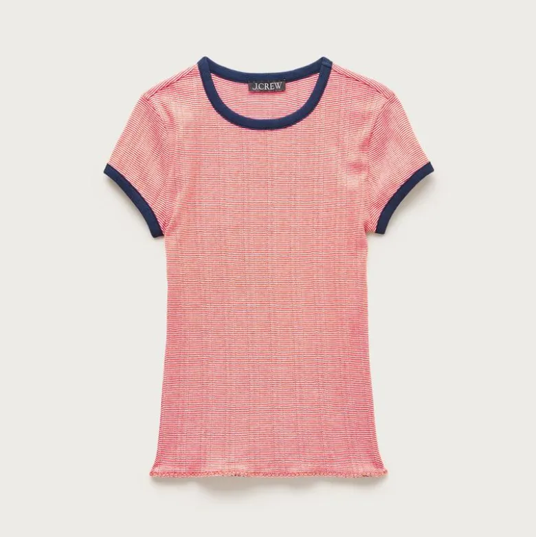 Pointelle ringer T-shirt in stripe