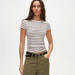 Pointelle short-sleeve T-shirt in stripe