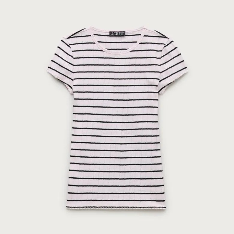 Pointelle short-sleeve T-shirt in stripe