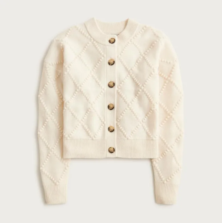 Popcorn-stitch cardigan in vintage wool