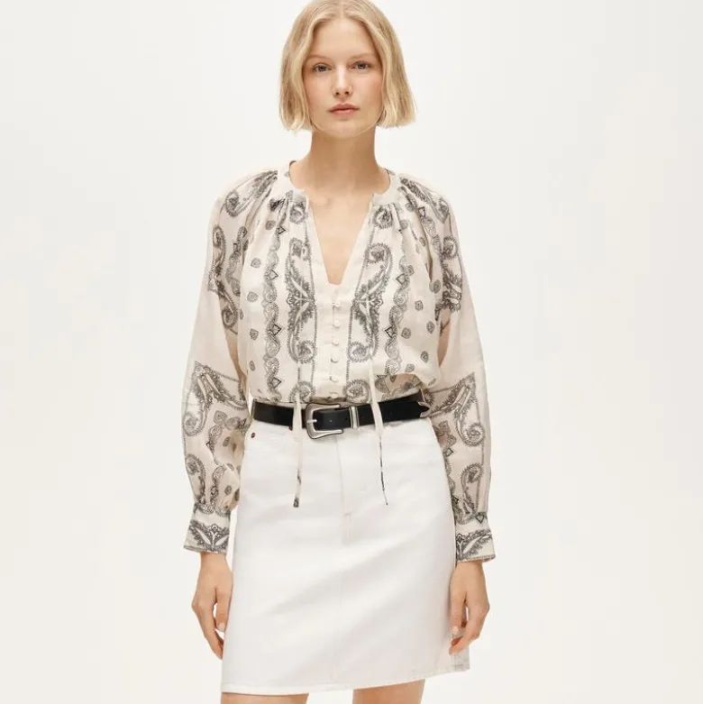 Popover top in bandana-print ramie