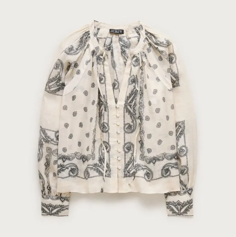 Popover top in bandana-print ramie