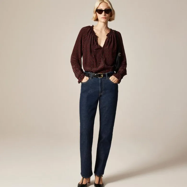 Popover top in ditsy floral crepe de chine