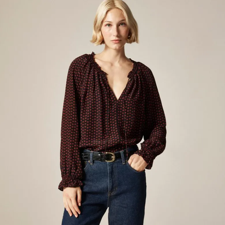 Popover top in ditsy floral crepe de chine
