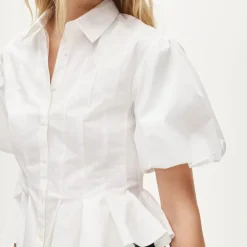 Puff-sleeve button-up shirt