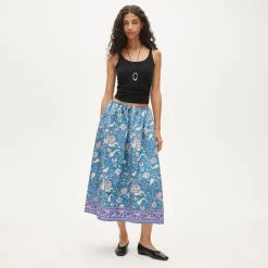Pull-on midi skirt in block print