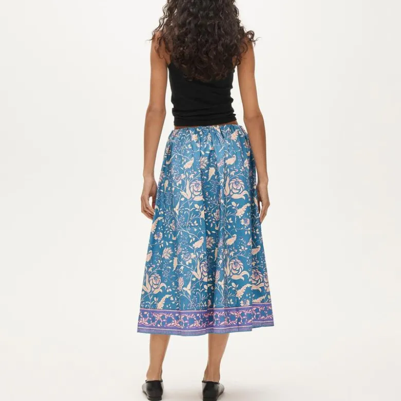 Pull-on midi skirt in block print