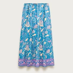 Pull-on midi skirt in block print