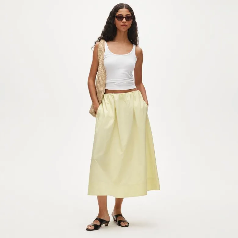 Pull-on midi skirt in cotton poplin