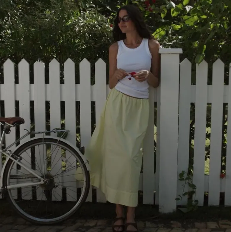Pull-on midi skirt in cotton poplin