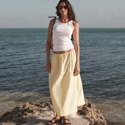 Pull-on midi skirt in cotton poplin