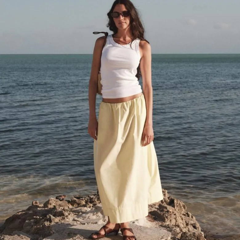 Pull-on midi skirt in cotton poplin