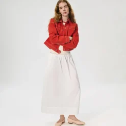 Pull-on midi skirt in cotton poplin