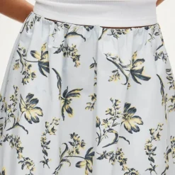 Pull-on midi skirt in lotus print