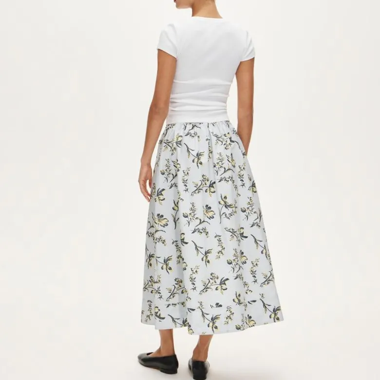 Pull-on midi skirt in lotus print