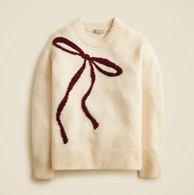 Relaxed crewneck pullover in bow print