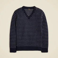 Relaxed midweight cashmere V-neck sweater in jacquard dot