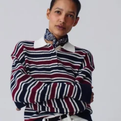 Relaxed sweater-polo in striped vintage wool