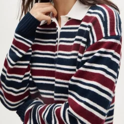 Relaxed sweater-polo in striped vintage wool