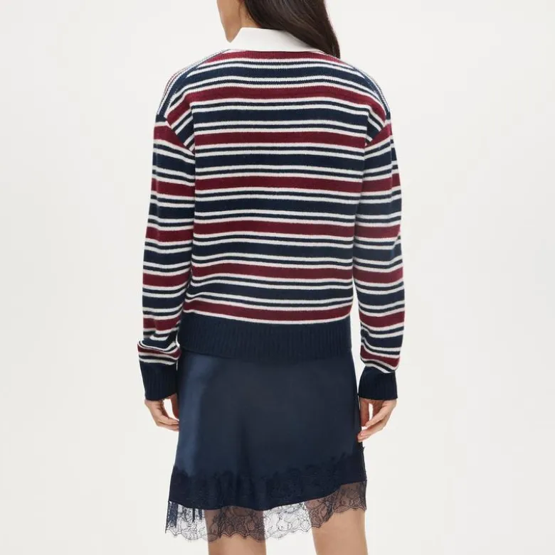 Relaxed sweater-polo in striped vintage wool