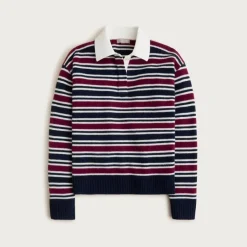Relaxed sweater-polo in striped vintage wool