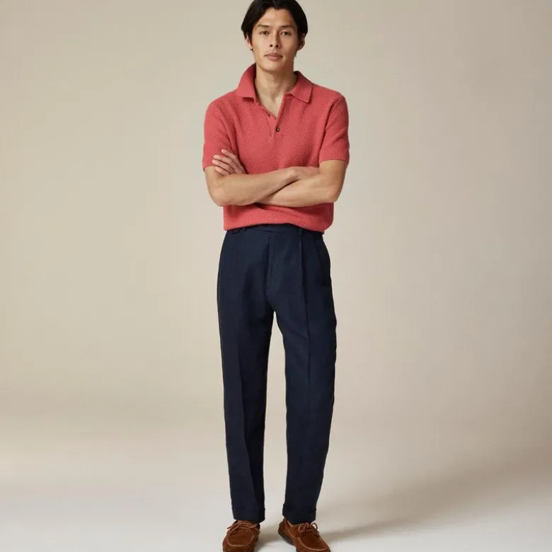 Relaxed-fit double-pleated trouser in linen herringbone