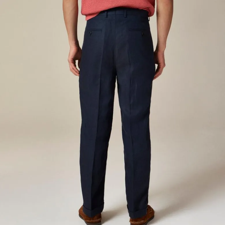 Relaxed-fit double-pleated trouser in linen herringbone